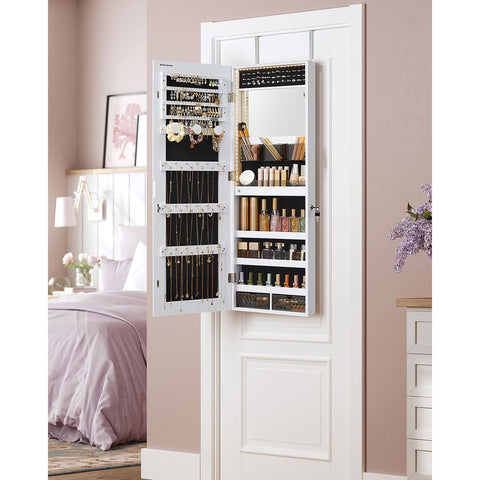 Rootz White Jewelry Cabinet - Standing Mirror - Velvet Lined - MDF Construction - 37.5cm x 9.7cm x 108cm - Large Storage Capacity