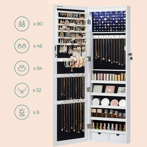 Rootz Jewelry Cabinet - Jewelry Organizer - Jewelry Armoire - MDF Construction - Velvet Lining - Glass Mirror - Beauty Program - Easy Organization - Spacious Layout - 37cm x 10cm x 120cm