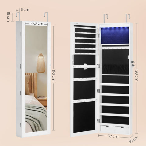 Rootz Jewelry Cabinet - Jewelry Organizer - Jewelry Armoire - MDF Construction - Velvet Lining - Glass Mirror - Beauty Program - Easy Organization - Spacious Layout - 37cm x 10cm x 120cm