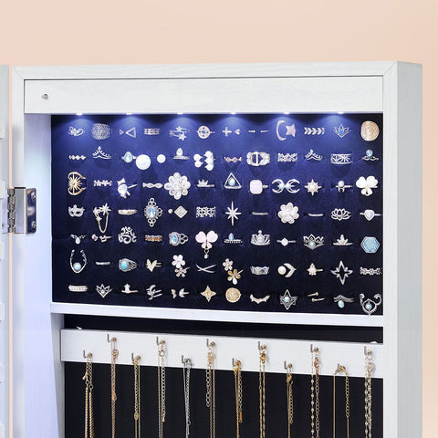 Rootz Jewelry Cabinet - Jewelry Organizer - Jewelry Armoire - MDF Construction - Velvet Lining - Glass Mirror - Beauty Program - Easy Organization - Spacious Layout - 37cm x 10cm x 120cm
