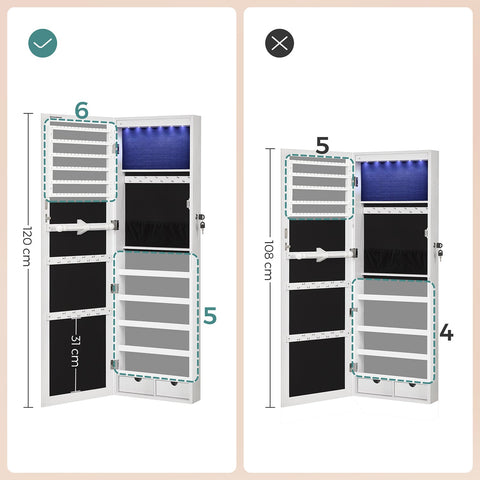 Rootz Jewelry Cabinet - Jewelry Organizer - Jewelry Armoire - MDF Construction - Velvet Lining - Glass Mirror - Beauty Program - Easy Organization - Spacious Layout - 37cm x 10cm x 120cm