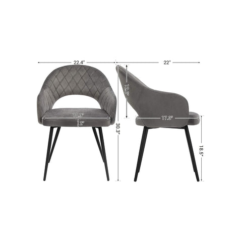 Rootz 2 Piece Set Kitchen Chair - Dining Room Chair - Velvet Chair - Modern Design - 57cm x 56cm x 77cm