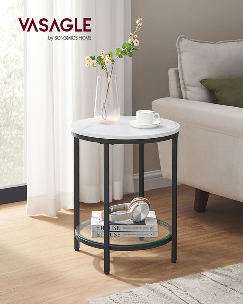 Rootz Marble Look Side Table - End Table - Accent Table - Steel Frame - Chipboard - Tempered Glass - 45cm x 55cm - Lightweight - Sturdy - Easy Assembly