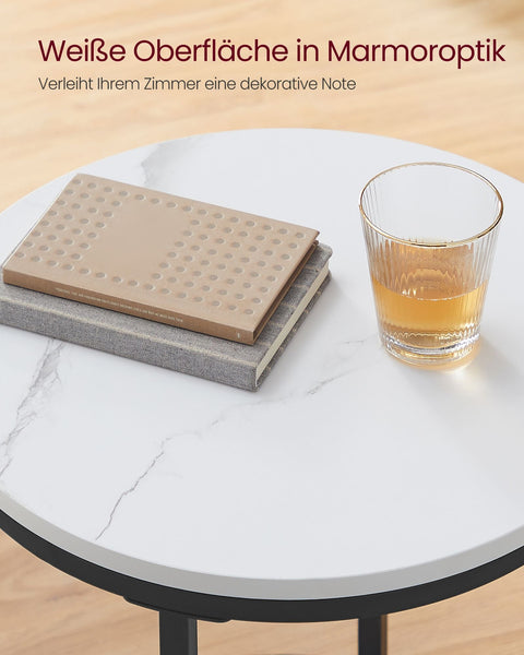 Rootz Marble Look Side Table - End Table - Accent Table - Steel Frame - Chipboard - Tempered Glass - 45cm x 55cm - Lightweight - Sturdy - Easy Assembly