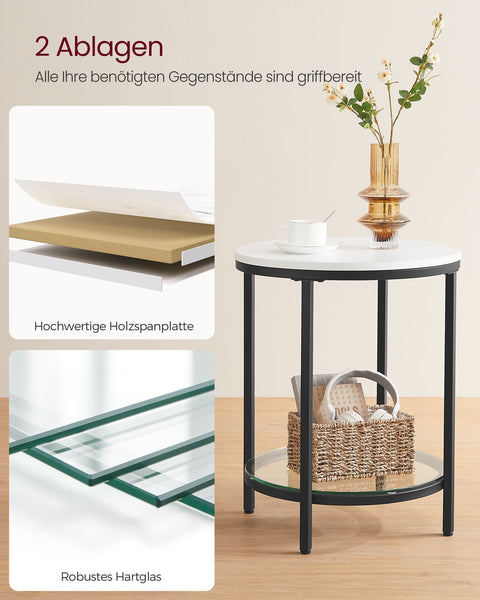 Rootz Marble Look Side Table - End Table - Accent Table - Steel Frame - Chipboard - Tempered Glass - 45cm x 55cm - Lightweight - Sturdy - Easy Assembly