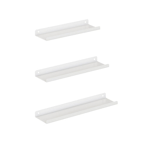 Rootz 3 Piece Set Wall Shelf - Floating Shelf - White Shelves - Powder-coated Steel - Lightweight - Easy to Install - Space-saving Design - 30cm x 9cm x 2.5cm / 35cm x 9cm x 2.5cm / 40cm x 9.5cm x 2.5cm