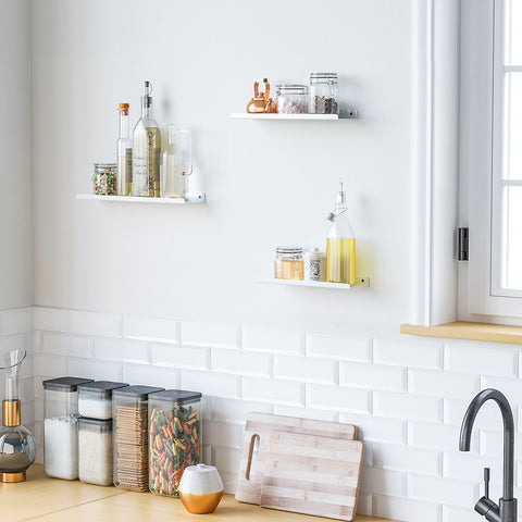 Rootz 3 Piece Set Wall Shelf - Floating Shelf - White Shelves - Powder-coated Steel - Lightweight - Easy to Install - Space-saving Design - 30cm x 9cm x 2.5cm / 35cm x 9cm x 2.5cm / 40cm x 9.5cm x 2.5cm