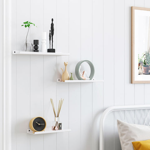 Rootz 3 Piece Set Wall Shelf - Floating Shelf - White Shelves - Powder-coated Steel - Lightweight - Easy to Install - Space-saving Design - 30cm x 9cm x 2.5cm / 35cm x 9cm x 2.5cm / 40cm x 9.5cm x 2.5cm