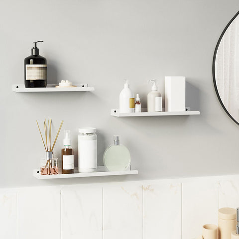 Rootz 3 Piece Set Wall Shelf - Floating Shelf - White Shelves - Powder-coated Steel - Lightweight - Easy to Install - Space-saving Design - 30cm x 9cm x 2.5cm / 35cm x 9cm x 2.5cm / 40cm x 9.5cm x 2.5cm