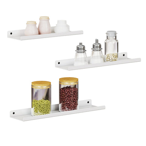 Rootz 3 Piece Set Wall Shelf - Floating Shelf - White Shelves - Powder-coated Steel - Lightweight - Easy to Install - Space-saving Design - 30cm x 9cm x 2.5cm / 35cm x 9cm x 2.5cm / 40cm x 9.5cm x 2.5cm