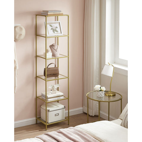 Rootz 6 Shelf Gold Glass Shelf - Display Stand - Shelving Unit - Steel Frame - Tempered Glass - 30cm x 40cm x 177.3cm - Spacious Storage - Sturdy Construction - Easy Assembly