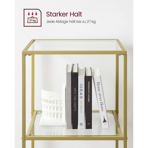 Rootz 6 Shelf Gold Glass Shelf - Display Stand - Shelving Unit - Steel Frame - Tempered Glass - 30cm x 40cm x 177.3cm - Spacious Storage - Sturdy Construction - Easy Assembly