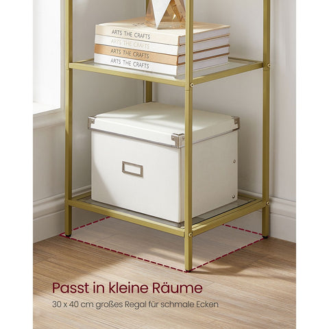 Rootz 6 Shelf Gold Glass Shelf - Display Stand - Shelving Unit - Steel Frame - Tempered Glass - 30cm x 40cm x 177.3cm - Spacious Storage - Sturdy Construction - Easy Assembly