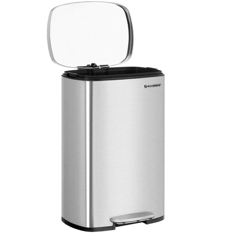 Rootz 50L Pedal Bin - Trash Can - Garbage Bin - Steel Construction - Slow Close Lid - Removable Inner Bucket - 42.4cm x 32cm x 65cm