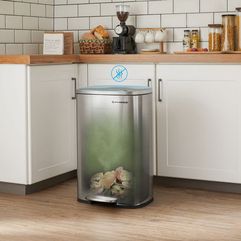Rootz 50L Pedal Bin - Trash Can - Garbage Bin - Steel Construction - Slow Close Lid - Removable Inner Bucket - 42.4cm x 32cm x 65cm