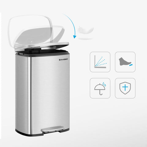 Rootz 50L Pedal Bin - Trash Can - Garbage Bin - Steel Construction - Slow Close Lid - Removable Inner Bucket - 42.4cm x 32cm x 65cm