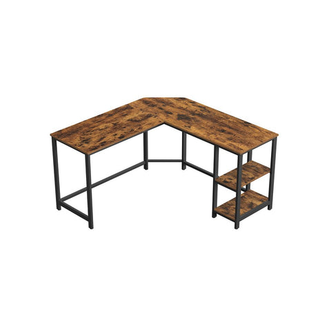 Rootz Corner Desk - L-shaped Desk With 2 Shelves - Industrial Look - Computer Desk - Office Desk - Corner Study Desk - Corner Gaming Desk - Chipboard - Steel - Vintage Brown-black - 138 x 138 x 75 cm (D x W x H)
