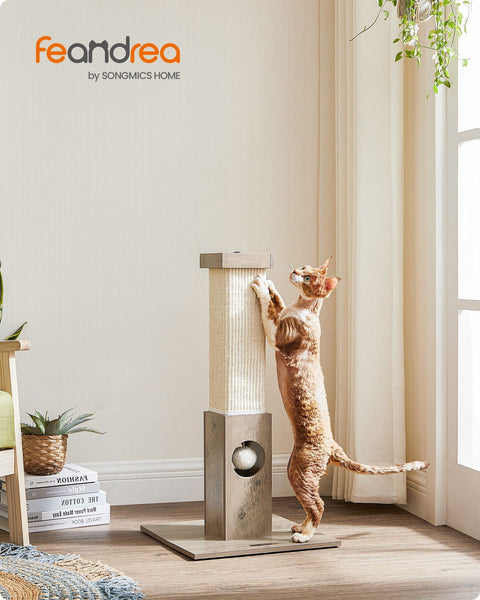 Rootz Scratching Post Cat Tree - Cat Scratcher - Cat Climbing Tower - Chipboard Construction - Sisal Rope - 38cm x 38cm x 73cm