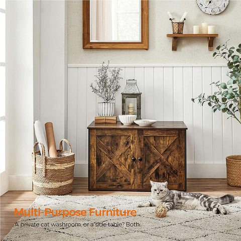 Rootz Cat House - Litter Box Enclosure - Pet Furniture - Chipboard Construction - Curved Entrance - Multi-functional - 80cm x 53cm x 49.2cm