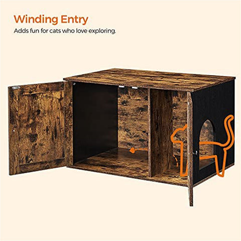 Rootz Cat House - Litter Box Enclosure - Pet Furniture - Chipboard Construction - Curved Entrance - Multi-functional - 80cm x 53cm x 49.2cm