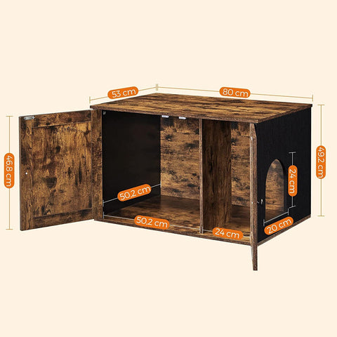 Rootz Cat House - Litter Box Enclosure - Pet Furniture - Chipboard Construction - Curved Entrance - Multi-functional - 80cm x 53cm x 49.2cm