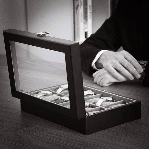 Rootz Watch Box Organizer - Watch Display Case - Watch Storage - Removable Watch Cushions - Excellent Gift Idea - Stylish Decoration - 32cm x 18.6cm x 8.5cm