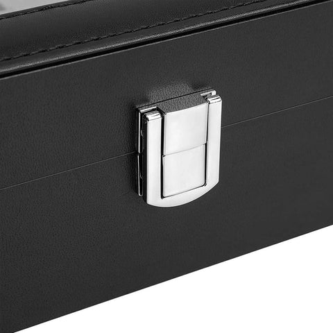Rootz Watch Box - With Glass Lid And Lock - Glass-top Watch Organizer - Display Case For Watches - MDF - Velvet - PU - Glass - Black - 32 x 18.6 x 8.5 cm (L x W x H)