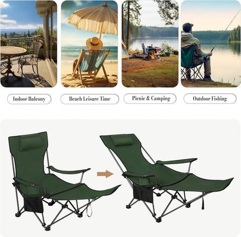 Rootz Ultimate Outdoor Folding Chair - Fishing Chair - Portable Lounge Chair - Versatile, Durable, Lightweight - 600D Oxford Fabric - 115cm x 88.5cm x 84cm (sitting), 160cm x 44cm x 84cm (lying down)
