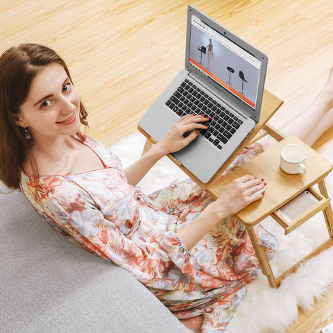 Rootz Laptop Table - Adjustable Laptop Table - Robust And Stable - Versatile - Folding Laptop Table - Mobile Laptop Workstation - Lightweight - Modern Design - Bamboo - Natural - 55 x (21-29) x 35 cm (W x H x D)