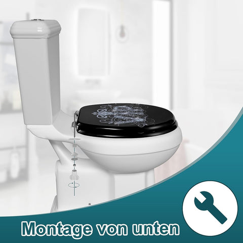 Rootz Premium Soft-Close Toilet Seat - Antibacterial Toilet Lid - High-Durability Seat - Soft-Closing, High Load Capacity, Easy to Clean - MDF, Zinc Alloy, Stainless Steel - 37.8cm x 43.8cm