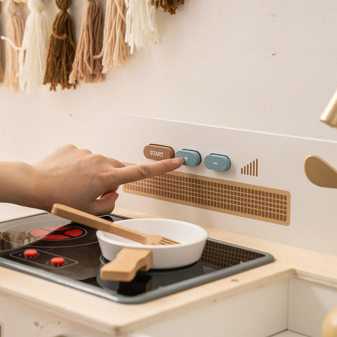Rootz Montessori Wooden Play Kitchen (White) - Kids Play Kitchen - Pretend Play Set - Eco-Friendly - Realistic Features - Open-Ended Play - 76 cm x 38 cm x 89 cm - High-Quality Natural Wood