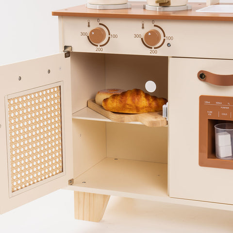 Rootz Mocha Montessori Wooden Play Kitchen - Kids Play Kitchen - Pretend Play Set - Realistic Cooking Experience - Safe and Durable - 79 x 28 x 55.5 cm