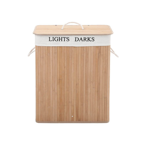 Rootz Laundry Basket - Bamboo With 2 Compartments - Laundry Bin - Laundry Organizer - Washing Basket - Portable Laundry Container - Natural - 52 x 63 x 32 cm (W x H x D)