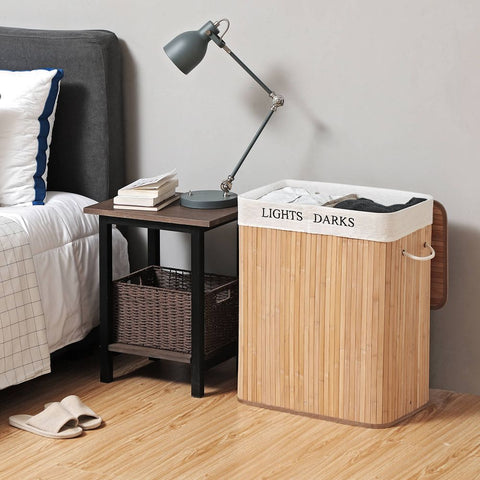 Rootz Laundry Basket - Bamboo With 2 Compartments - Laundry Bin - Laundry Organizer - Washing Basket - Portable Laundry Container - Natural - 52 x 63 x 32 cm (W x H x D)