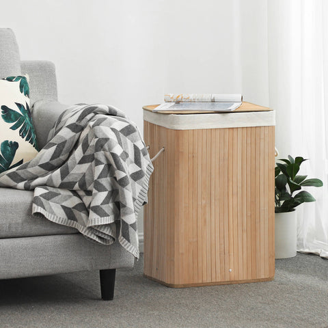 Rootz Bamboo Laundry Basket - Clothes Hamper - Laundry Hamper - Bamboo Coat - Cotton Laundry Bag - Ventilated Design - Prevents Mold - Prevents Deformation - Durable Metal Rings - Easy to Clean - Washable Bag - 40cm x 60cm x 30cm