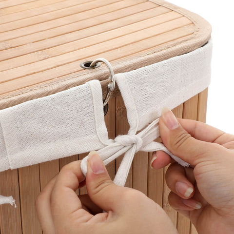 Rootz Bamboo Laundry Basket - Clothes Hamper - Laundry Hamper - Bamboo Coat - Cotton Laundry Bag - Ventilated Design - Prevents Mold - Prevents Deformation - Durable Metal Rings - Easy to Clean - Washable Bag - 40cm x 60cm x 30cm