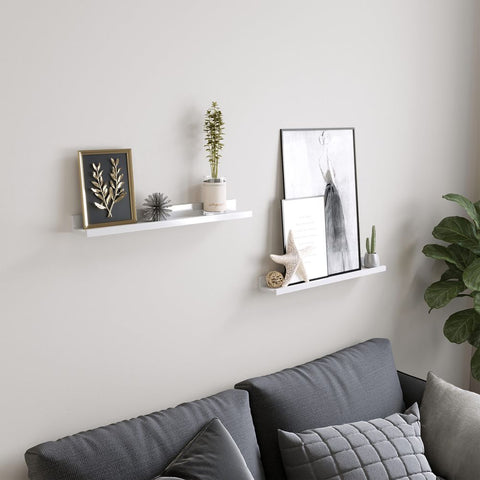 Rootz Floating Shelves Set - Versatile - Built To Last - Designed For Photos - Fittings Bag - Children's Books - 2 Glossy - E1 Class MDF-high Gloss Lacquer - White - 110 x 10 x 5/2 cm