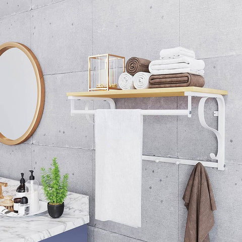 Rootz Wall Coat Rack - With 5 Hooks And Shelf - Hanging Coat Hooks - Entryway Wall Organizer - Wall-mounted Hook Shelf - Iron Frame - MDF Panels - Oak - 60 x 31.7 x 30 cm (W x H x D)