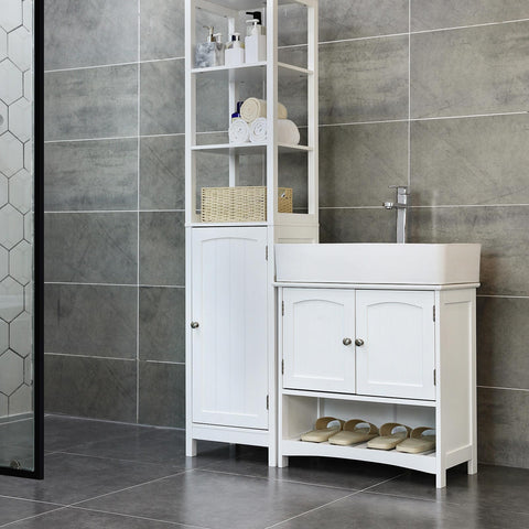 Rootz White Standing Cabinet - Bathroom Storage - Swiveling Doors - Country House Style - MDF Boards - 60cm x 60cm x 30cm