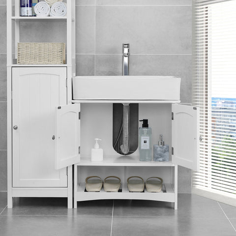 Rootz White Standing Cabinet - Bathroom Storage - Swiveling Doors - Country House Style - MDF Boards - 60cm x 60cm x 30cm