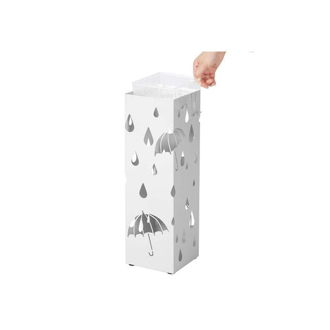 Rootz Umbrella Stand - Metal Umbrella Stand With Hooks - Modern Umbrella Stand - Tall Umbrella Stand - Umbrella Rack - Sheet Iron - White - 15.5 x 15.5 x 49 cm