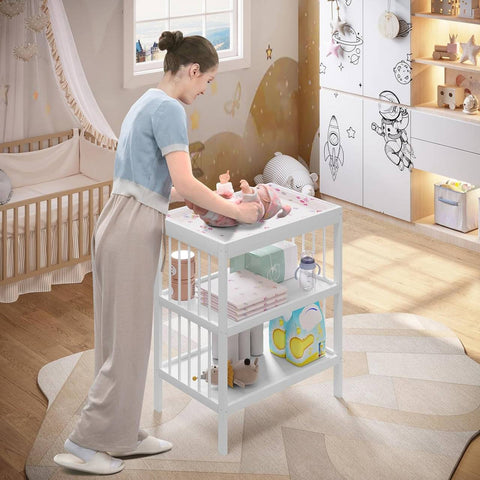 Rootz Baby Changing Table - Nursery Station - Diapering Table - E1 Grade MDF - 75cm x 92cm x 51cm - White - Organized Storage - Lumbar Support