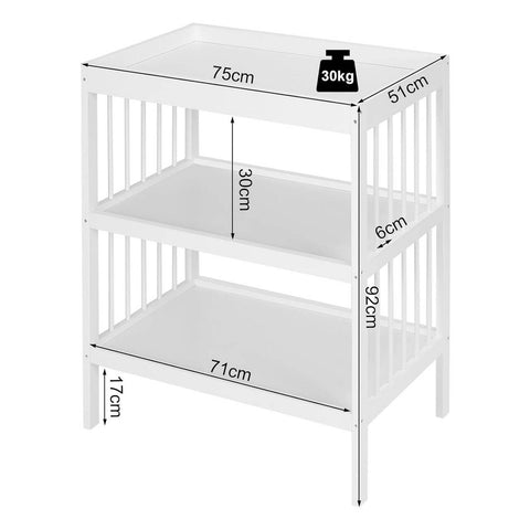 Rootz Baby Changing Table - Nursery Station - Diapering Table - E1 Grade MDF - 75cm x 92cm x 51cm - White - Organized Storage - Lumbar Support