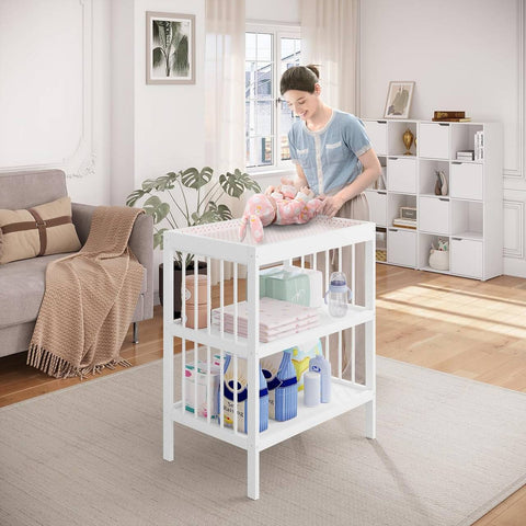 Rootz Baby Changing Table - Nursery Station - Diapering Table - E1 Grade MDF - 75cm x 92cm x 51cm - White - Organized Storage - Lumbar Support