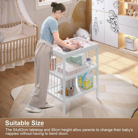 Rootz Baby Changing Table - Nursery Station - Diapering Table - E1 Grade MDF - 75cm x 92cm x 51cm - White - Organized Storage - Lumbar Support
