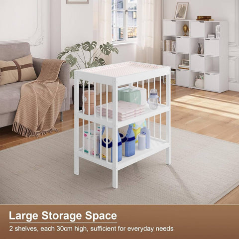 Rootz Baby Changing Table - Nursery Station - Diapering Table - E1 Grade MDF - 75cm x 92cm x 51cm - White - Organized Storage - Lumbar Support