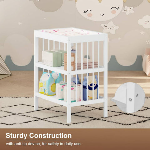 Rootz Baby Changing Table - Nursery Station - Diapering Table - E1 Grade MDF - 75cm x 92cm x 51cm - White - Organized Storage - Lumbar Support