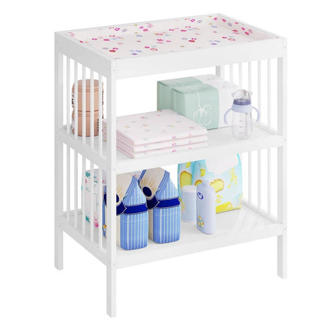 Rootz Baby Changing Table - Nursery Station - Diapering Table - E1 Grade MDF - 75cm x 92cm x 51cm - White - Organized Storage - Lumbar Support