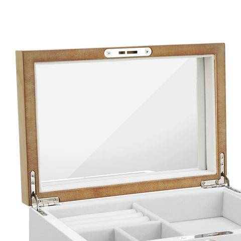 Rootz 3-Drawer Jewelry Box - Necklace Organizer - Bracelet Holder - Elegant Design - Wood Structure - Velvet Lining - Large Mirror - Lockable - White - MDF - Glass - Velvet - Metal Fittings - 24.5cm x 17cm x 14.5cm