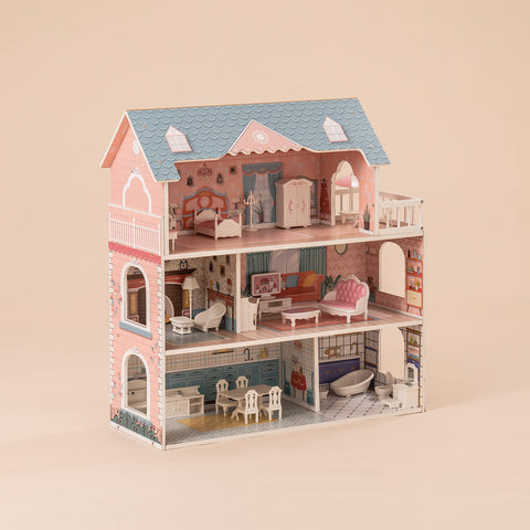 Rootz Wooden Dollhouse for Kids Girls - Princess House - Pretend Play Toy - Encourages Creative Imagination - Endless Hours of Fun - 76 x 38 x 114 cm - Solid Wood